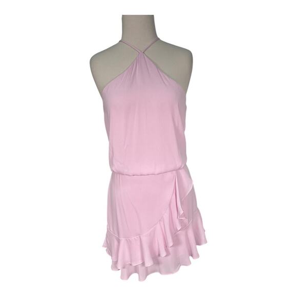 Revolve Krisa Asymmetrical Halter Thin Strap Ruched Mini Dress Size Small NWT - Picture 1 of 13
